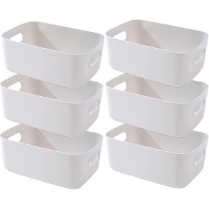 Tianyi-Boite Rangement Plastique,Boite De Rangement,Paniers Et Bo&icirc;tes De Rangement Avec Poign&eacute;es,Bac De Rangement Pour Cuisine,Salle De Bains,Bureau (Gris, 20&times;14.7&times;7cm/6 Pack) - Neuf