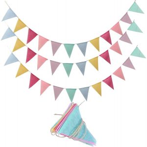 Kyaoayo-Fanion Toile De Jute, Lot De 36 Fanion Jute, Drapeaux De Triangle En Toile De Jute, Bannière De Drapeau Triangle Vintage, Guirlandes De Fanions D'extérieur, Bannière De Banderoles Pour Maria - Neuf