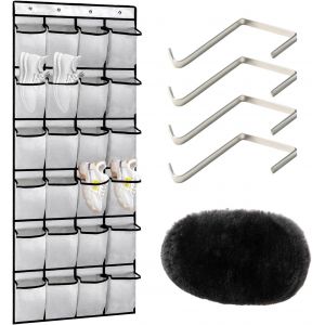 Kgabery-1 Sac De Rangement Pour Chaussures Avec 4 Crochets En Métal,1 Gant De Cirage,Armoire À Chaussures Suspendue,Sac De Rangement Pour Chaussures Sur La Porte,Sac De Rangement De Porte À 24 - Neuf