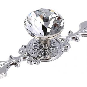 Lot de 2 boutons de tiroir en cristal plaqué argent (120 mm) - Forme diamant - Pour placard, armoire, tiroir, armoire, meuble avec vis - Neuf