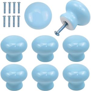 Yujtg-8pcs Boutons Porte Pour Enfants, 35 Mm D'armoire Ronds, Bleu Céramique De Placard, Poignées Tirage De Meubles Avec Vis Pour Tiroir, Armoires, Portes Intérieures, Cuisine, Salon - Neuf
