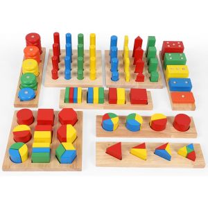 ChenQuanSarl-Formes Géométriques En Bois - Jeux De Fractions - Jeu De Tri Avec Des Et Empileur D'Arc-En-Ciel - Jouets Éducatifs En Bois Pour Enfant - Neuf