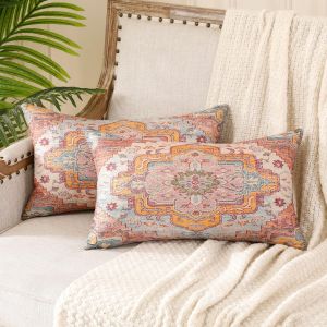 Cauc-Housse De Coussin Boheme 30x50 Rouge Boho Housse Coussin Lot De 2 Ethnique Decoratif Canape Rétro Décoratifs Pour Lit Chambre Chaise Extérieur Jardin Art Déco Automne - Neuf
