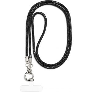 Porte-Cl&eacute;s &Agrave; Paillettes Pour T&eacute;l&eacute;phone Portable Long Cordon Tour De Cou Noir[POP940566] - Neuf