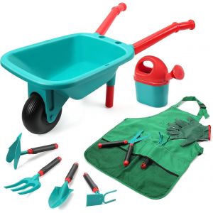 CHECARZHN--NO1-Brouette Enfants Ensemble D'Outils Jardinage Pour Enfants, Jouets Jardin Avec Brouette, Gants, Râteau À Main, Pelle, Double Houe, Jouets D'Intérieur Et D'Extérieur, Cadeau Garçons Et F - Neuf