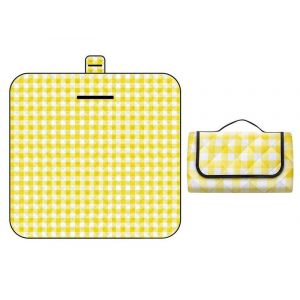 Tapis De Pique-Nique Pliable 200 X 200 Cm, Imperm&eacute;able, Couverture De Plage Et De Camping, Motif &Eacute;cossais Jaune - Neuf