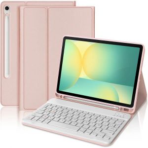 Coque Clavier pour Samsung Galaxy Tab S10 FE / S9 FE- Cuir PU Rose avec Clavier Magn&eacute;tique Bluetooth - E.F.Connection - Neuf