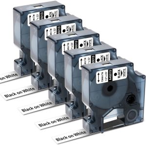TIANYI-s0720530 Ruban pour Étiqueteuse Compatible avec Dymo D1 45013 a45013 12mm x 7m Noir sur Blanc, Compatible avec DYMO LabelManager LM160 LM210D LM260P LM280 LM360D LM420P, Pack de 5 - Neuf