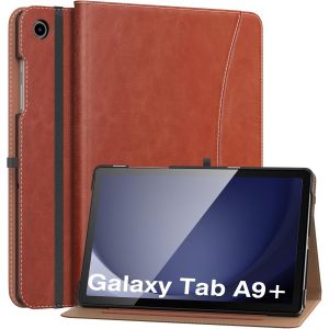 Coque pour Samsung Galaxy Tab A9 Plus 11 Pouces 2023 (SM-X210/SM-X216/SM-X218), Multi-Angles ?tui en Cuir PU avec Dragonne, Poche Avant, Auto R&iquest;&iquest;veil/Sommeil, Brun - Neuf