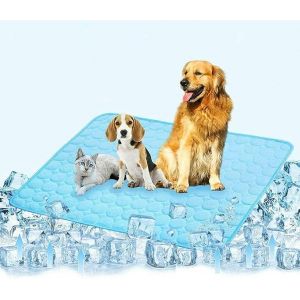 Tapis Rafraîchissant D'été Pour Chiens Et Chats, Respirant, Portable Et Lavable, Pour Cage De Transport, Pour Petits, Moyens Et Grands Animaux, À L'extérieur Ou À La Maison (101 X 71 Cm, Bleu) - Neuf