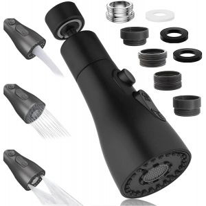 KALANKA-Aérateur de Robinet Pivotant à 360°, Embout Robinet Cuisine avec 3 Modes, Douchette Mousseur Robinet Economie Eau, Adaptateur de Rallonge de TêTe de Robinet Salle De Bain lavabo (Noir) - Neuf