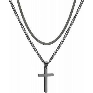 Kal-Croix Collier Hommes,Couches Croix Pendentif Et Chaîne Serpent Acier Inoxydable Argent/Or/Noir Collier Chrétien Croix Bijoux Pour Femmes 20""-24 - Neuf