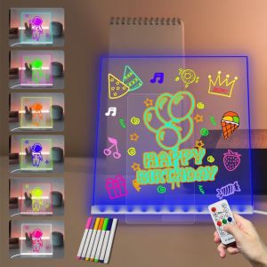 Veilleuse Led À 7 Couleurs Changeantes Avec Télécommande,Tablette Lumineuse Dessin, Luminosité Programmée, Réglable, Effaçable Par Usb, 20 X 20 Cm, Lampe De Chevet Pour Enfant - Neuf