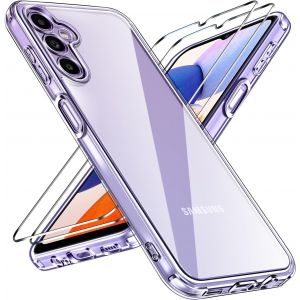 Anti-Jaunissement Hd Clair Coque Pour Samsung Galaxy A14 4g / A14 5g Avec 2 Pièces Verre Trempé, [Protection Militaire] Transparente Étui De Protection Antichoc Mince Bumper Housse - Neuf