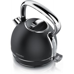 Bouilloire Théière Vintage En Acier Inoxydable - . 2200 Watts - Capacité 1,7 Litres - Affichage Led - Fonction Maintien Au Chaud - Filtre Anti-Calcaire Remplaçable - Noir - Neuf