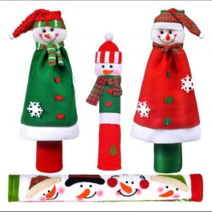 Lot de 4 housses de poignée de réfrigérateur de Noël pour réfrigérateur à double porte, décorations de Noël, manteau de Noël, gant - Neuf