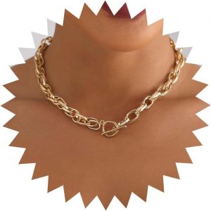 Kal-Collier À Bascule À Grosse Chaîne Avec Trombone, Chaîne Ot, Chaîne En Or, Collier Épais À Bascule, Chaîne À Trombone Vintage, Collier Ras Du Cou, Bijoux Pour Femmes Et Filles - Neuf