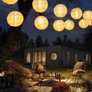 Aiou-® Guirlande Lumineuse Solaire Lanternes Extérieures Lanternes Solaires 8m 30 Led 2 Modes Lampe Solaire Suspendue Étanche Décor De Jardin Blanc Chaud Pour Balcon,Cour,Fête,Noël (2 Pcs) - Neuf
