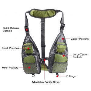 Gilet De PêChe Ultra-LéGer Pour Hommes Et Femmes, Gilet Respirant Et RéGlable Avec Poches, Anneaux En D, Pour La Navigation De Plaisance, Le Kayak Et La PêChe - Neuf