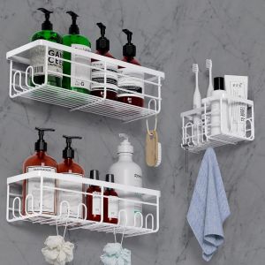 BHHBB-Étagère de douche sans perçage - 3 pièces - Noir - En acier inoxydable - Avec porte-brosse à dents - Grande étagère de salle de bain - Support pour shampooing - Neuf