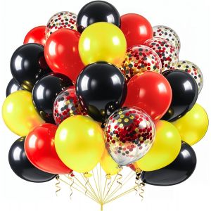 100 Pi&egrave;ces Ballons Noir Rouge Jaune,Ballons Anniversaire,Confettis Latex H&eacute;lium Ballon Avec Ruban Pour Enfant F&ecirc;te Anniversaire Mariage Baby Shower D&eacute;coration - Neuf