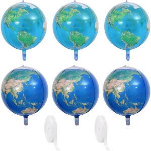 Ballons De Terre 6 Pi&egrave;ces, 2 Rouleaux De Ruban, Ballons Ronds En Aluminium, Ballons De Terre 4d, Ballons De D&eacute;coration De F&ecirc;te - Neuf