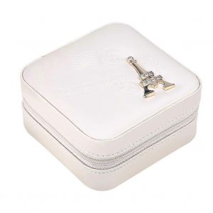 Mini Bo&icirc;te &Agrave; Bijoux Pu Zipper Voyage Boucles D'oreilles Collier Bague De Rangement &Eacute;tui Cercueil Tour Eiffel Blanc - Neuf