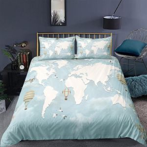 Housse De Couette Xcm Carte Du Monde Bleu D Imprim&iquest;&iquest; Ensemble De Literie Pi&iquest;&iquest;Ces Ultra Douce Confortable Microfibre Hypoallergique Avec Fermeture &iquest;&iquest;Clai - Neuf
