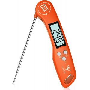 Kal-Thermometre Cuisine, 3s Lecture Instantané Thermometre Cuisson, Thermomètre Viande, Avec Écran Lcd Et Auto On/Off, Sonde Pliable Pour Cuisson, Viande, Bbq, Patisserie, Lait, Vin (Orange) - Neuf