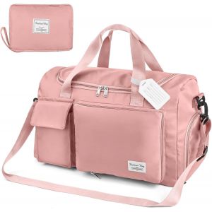 Sac de sport pliable rose de grande capacité, sac de voyage léger et étanche, sac à dos de week-end, sac de sport séparé sec et humide, réglable - Neuf