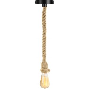 KAL-E27 Rétro Lustre En Corde De Chanvre Lampe Suspensions Rétro Lustre Plafond Lampe En Corde De Chanvre Pr Bar Rope Cafe Stair Restaurant Studio -100Cm (1-Light) - Neuf