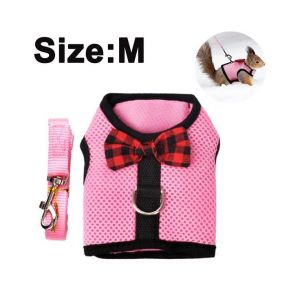 Adorable Harnais Et Laisse Rose Pour Cochon D'inde - Maille Douce Avec Clochette En N?ud Pour Petits Animaux, Gilet De Marche Confortable Et Sûr - Neuf