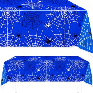 Chenquansarl-Nappe Xxl Jetable Avec Toile D'araign&eacute;e - D&eacute;coration De Table - En Plastique - Pour F&ecirc;te D'anniversaire D'enfant - Rectangulaire - Bleu Et Noir - Neuf