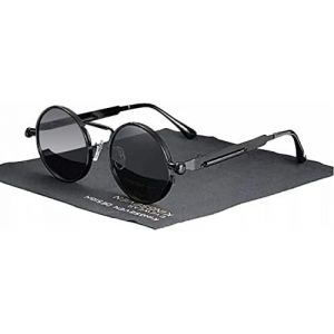 Lunettes De Soleil Polaris&eacute;es Rondes Pour Homme Et Femme Au Style R&eacute;tro I John Lennon Steampunk Lunettes Avec Monture En M&eacute;tal I Lunettes Au Look Vintage Tendance I Noir - Neuf