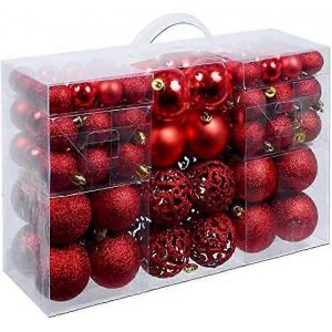 Coffret cadeau de Noël avec 100 boules de Noël en plastique brillant - Neuf