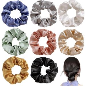 Chouchous Soie De Couleur Diff&eacute;rente, 8 Pcs Chouchous Cheveux En Satin De Qualit&eacute; Sup&eacute;rieure, Chouchou Scrunchie Pour Queue De Cheval, Cheveux Ties Cordes &Eacute;lastiques Pour Femme Et Fille - Neuf