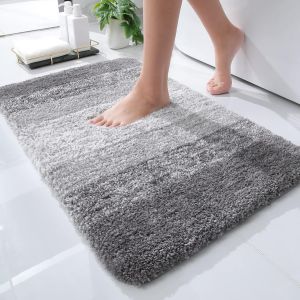 KAL-Tapis De Salle De Bain Doux, 40 X 60 Cm, Antidérapant, Lavable, Moelleux À Poils Longs, En Microfibre Absorbante, Gris - Neuf