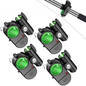 Lot de 4 alarmes de pêche, indicateur d'alarmes électroniques sensibles, cloche d'alerte de morsure sonore avec lumières LED, cloches de pêche à clipser sur canne à pêche - Neuf