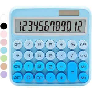 Calculatrice standard bleu dégradé-12 chiffres avec grand écran LCD et gros boutons,accessoires de bureau bleus pour femme,mignonne pour bureau,école,maison,entreprise - Neuf