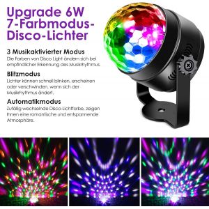 Boule Disco De Commande Vocale,2 Pack 7 Couleurs Boule &Agrave; Facette Avec T&eacute;l&eacute;commande 6W &Eacute;clairage De Sc&egrave;ne Musique Activ&eacute; Strobe Pour F&ecirc;te Bar Club Festival Mariage - Neuf