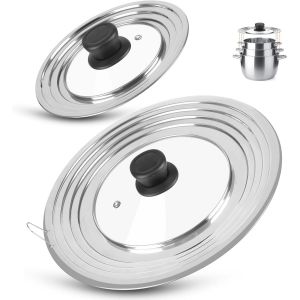 Jexnovashop-Lot De 2 Couvercles Universels Pour Poêles, 16/18/20/22/24/26/28/30/32 Cm, Couvercles En Verre Pour Poêles Et Casseroles Pour Une Cuisson Sans Effort - Neuf