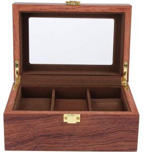 Kal-Boîte À Montres 3 Emplacements, Boîtier De Montre, Boîtier De Montre Boîte À Montre Classique En Bois Avec Couvercle En Verre, Coussins De Montre Amovibles Boîte De - Neuf
