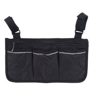 1 sac de rangement pour fauteuil roulant, support de poignée accoudoir suspendu mains-libres, noir - Neuf