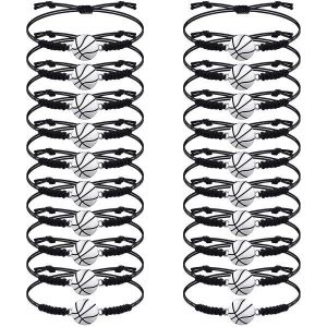 Bracelets De Basket-Ball R&eacute;glables - Lot De 20, Corde Noire Et Ballon De Basket Argent&eacute;, Parfaits Pour Les Supporters, Les Joueurs Et Les &Eacute;quipes - Neuf