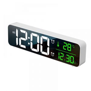 Réveil électronique musical à LED blanc, grand écran, miroir lumineux, horloge multifonctionnelle enfichable - Neuf
