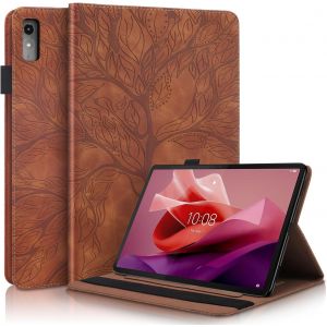 Coque Pour Lenovo Tab P12 12.7 Pouces 2023 - Étui En Pu Cuir Avec Porte-Crayons Et Portefeuille - Housse De Protection Pour Tablette - Marron - Neuf