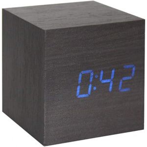 KAL-Réveil En Bois - Mini-Horloge Digitale Led Avec Affichage De L'Heure De La Température, Luminosité Sur 3 Niveaux Et Contrôle Vocal Idéal Pour Les Voyages À Domicile - Ac10Black_Blue - Neuf
