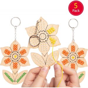 KALANKA-Kits de point de croix porte-clés jonquille (paquet de 5) - Loisirs créatifs de Printemps pour enfants - Neuf