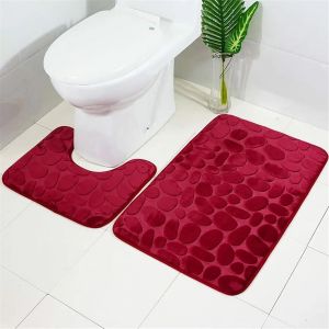 Kal-Tapis De Bain Ensemble Lot De 3 Tapis De Salle De Bain Solides Tapis De Toilette Absorbants En Polaire Corail Doux Antidérapant Rouge 40 * 60cm+U40*50cm - Neuf