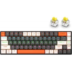 Clavier Gamer M&eacute;canique 65% sans Fil, 68 Touches Anti-Ghosting, Hot-Swap, Connexion Multi-Appareils, RGB, Touches Multim&eacute;dia, Compatible PC/Mac/PS4, QWERTY, Batterie 1800mAh - Neuf